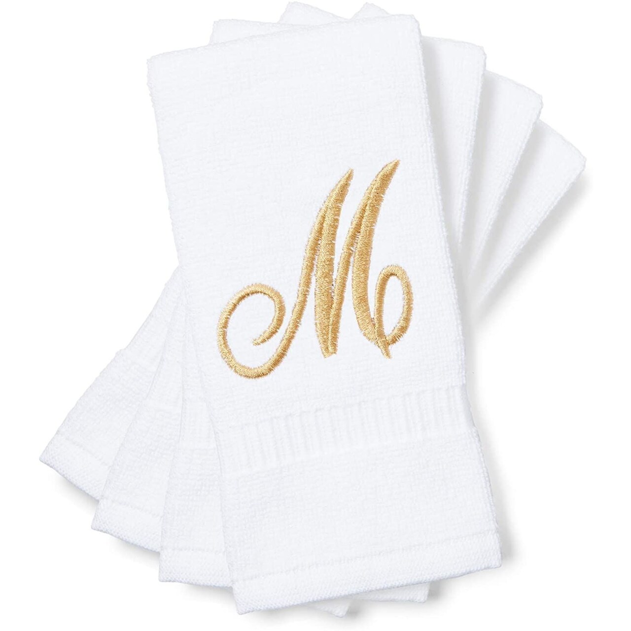 Monogrammed Fingertip Towels, Embroidered Letter M (11 x 18 in, White, Set of 4)